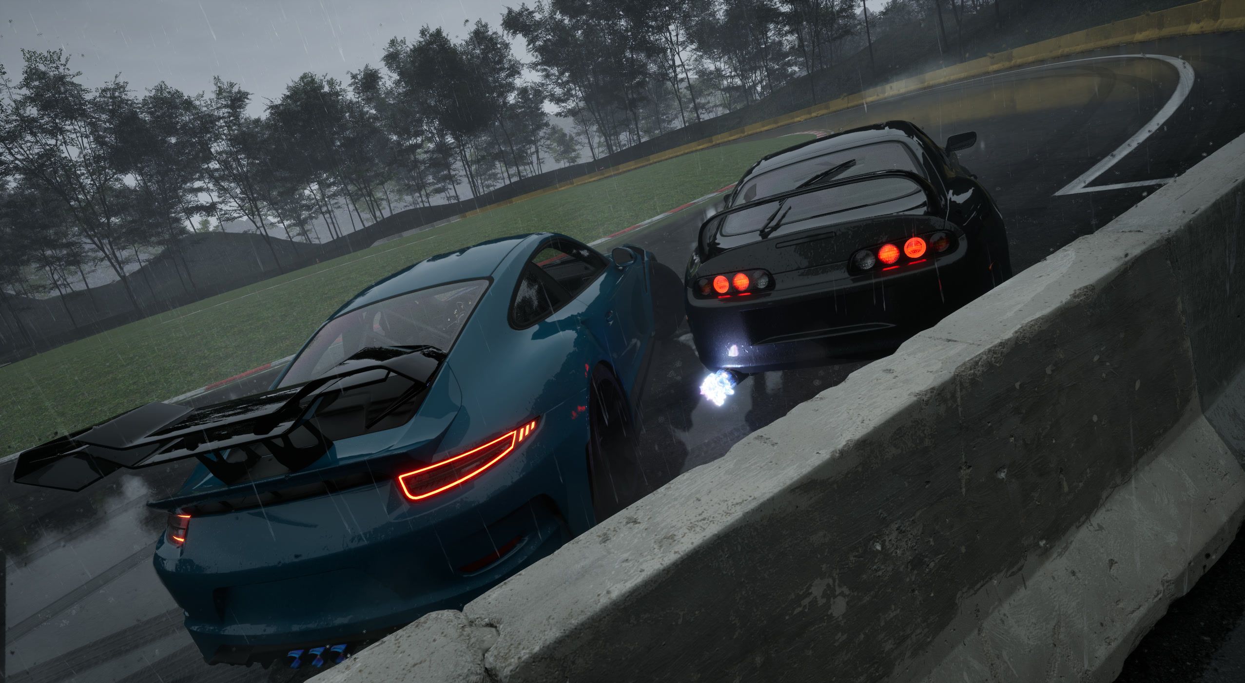 Chaser tight on the leader’s door along a wet wall