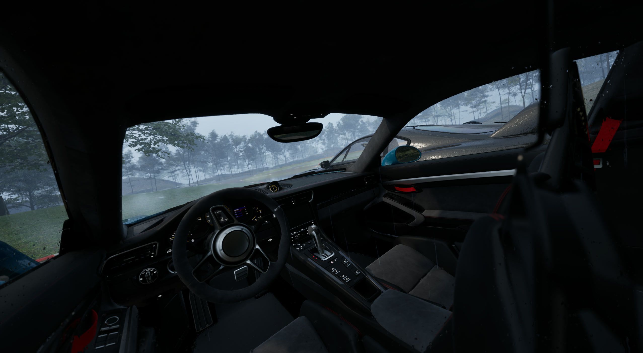 Cockpit view through a wet windscreen